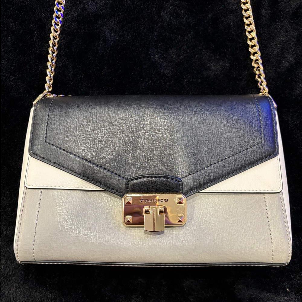Michael Kors Black and White Leather Shoulder Bag